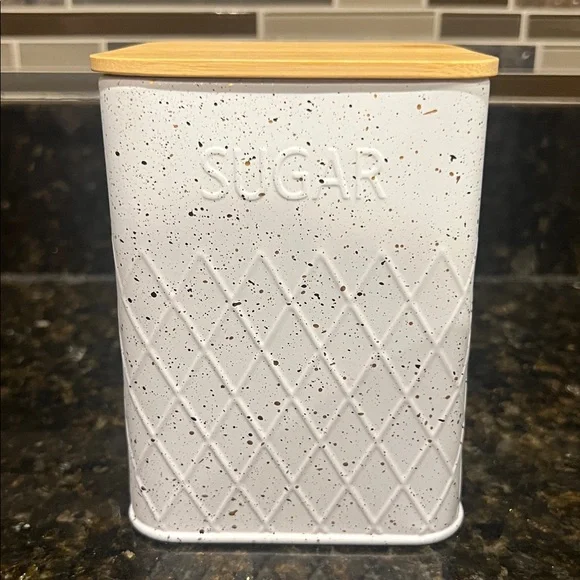 White Gold specales Kitchen Canister with Bamboo Lid - Tea Coffee Sugar - Picture 7 of 14